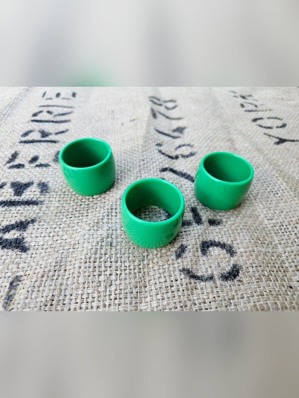 Vintage Green Wide Plastic Napkin Rings - Set of 3